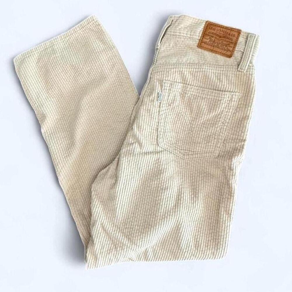 Levi's Ribcage Straight Ankle Corduroy Pants Womens Size 28 Cream Off White